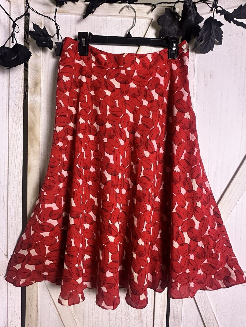Jones New York 100% silk red blood cell print midi skirt rockabilly Sz 8 *flaw
